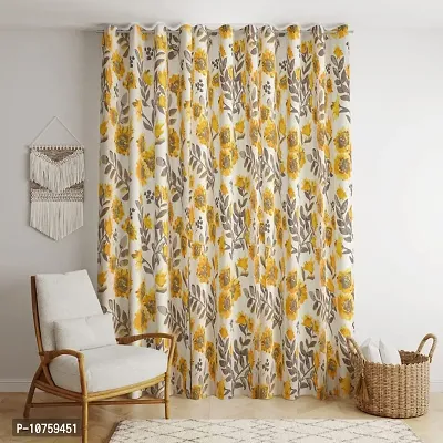 BILBERRY Furnishing by preeti grover Excellent Quality Cotton Floral Printed Semi Sheer Curtain Set of 2 with Eyelet Ring for Windows I Best Cotton Curtain Combo Set - Yellow & Grey ( 5' X 4.5' )-thumb2