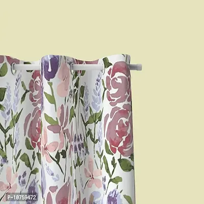 BILBERRY Furnishing by preeti grover Excellent Quality Cotton Floral Printed Semi Sheer Curtain for Doors with Eyelet Rings Combo Set - Voilet & Pink, Pack of 2 ( 7' X 4.5' )-thumb3