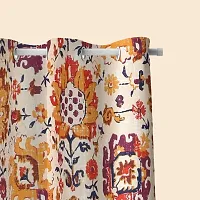 BILBERRY Furnishing by preeti grover Excellent Quality Cotton Floral Printed Semi Sheer Curtain for Doors with Eyelet Rings I Trendy Cotton Curtain Combo Set - Beige & Orange, Pack of 2 ( 7' X 4.5' )-thumb4