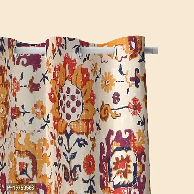 BILBERRY Furnishing by preeti grover Excellent Quality Cotton Floral Printed Semi Sheer Curtain for Doors with Eyelet Rings I Trendy Cotton Curtain Combo Set - Beige & Orange, Pack of 2 ( 7' X 4.5' )-thumb5
