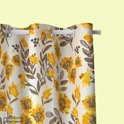 BILBERRY Furnishing by preeti grover Excellent Quality Cotton Floral Printed Semi Sheer Curtain Set of 2 with Eyelet Ring for Windows I Best Cotton Curtain Combo Set - Yellow & Grey ( 5' X 4.5' )-thumb5