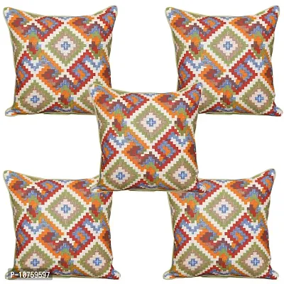 Bilberry Furnishing by Preeti Grover Cotton, Decorative Hand Made Pillow Covers I Cushion Covers for Home Decor I Perfect for Gifting - Green, Set of 5 (Dimension - 16 X 16 Inches)-thumb0