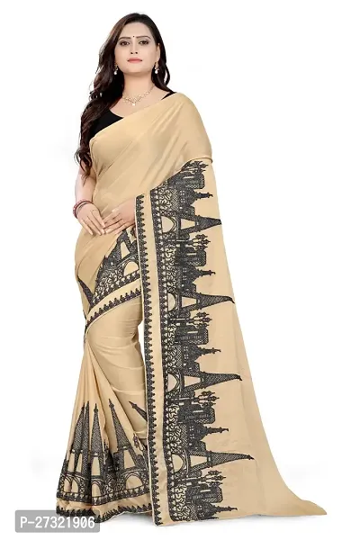 Beautiful Cream Georgette Saree With Blouse Piece For Women