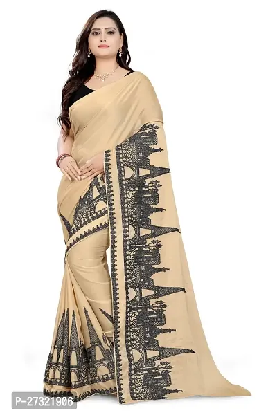 Beautiful Cream Georgette Saree With Blouse Piece For Women-thumb0