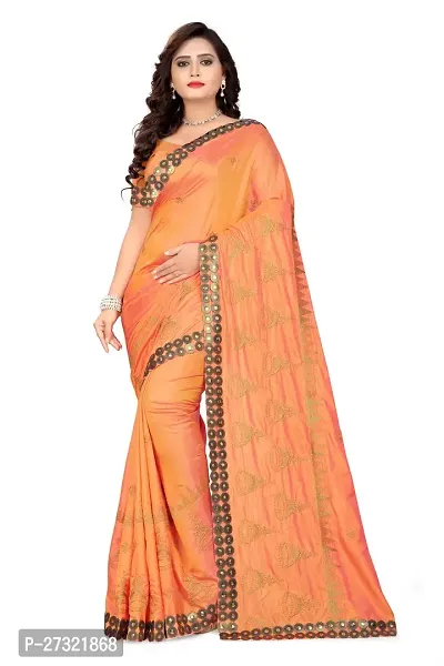 Beautiful Orange Cotton Silk Saree With Blouse Piece For Women-thumb0