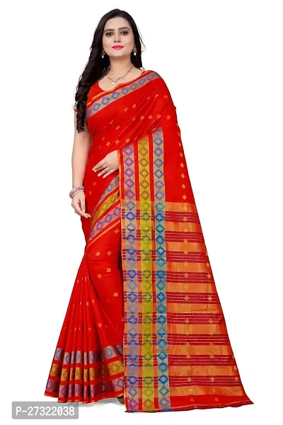Beautiful Red Cotton Silk Saree With Blouse Piece For Women