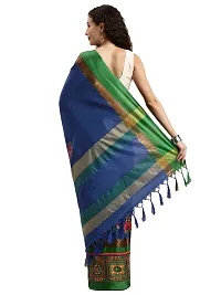 KAVINDI Women's Cotton Silk Heavy Kutchi Work With Peacock Design Embroidered Saree-thumb1