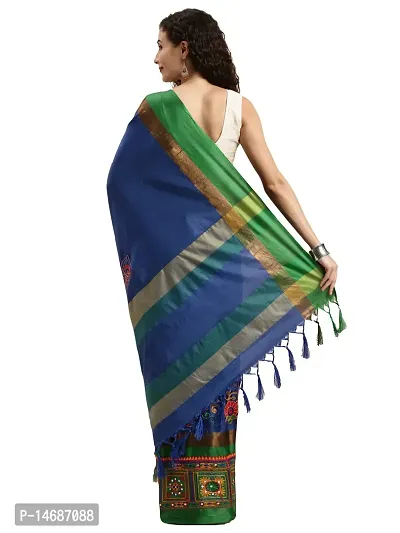 KAVINDI Women's Cotton Silk Heavy Kutchi Work With Peacock Design Embroidered Saree-thumb2