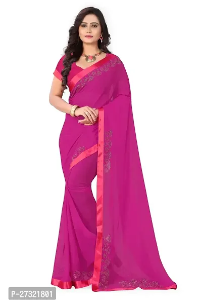 Beautiful Pink Georgette Saree With Blouse Piece For Women-thumb0