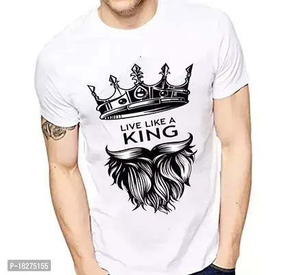 Stylish Polycotton White Printed Round Neck Tees For Men-thumb0