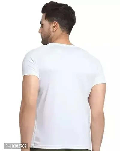 Stylish Polycotton White Printed Round Neck Tees For Men-thumb2