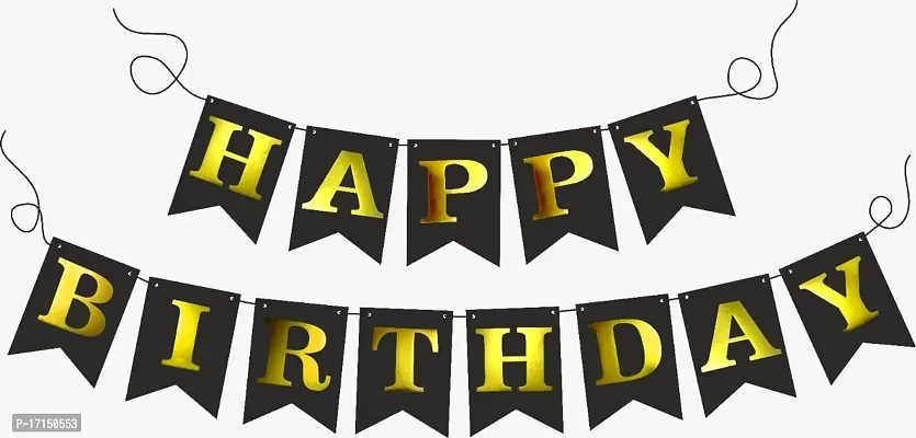 DANDLES Happy Birthday Banner - Birthday Decoration Items Kit - Home Bedroom Decorations Set - 1st 10th 25th 50th Birthday D?cor - Birthday Banner(Black)