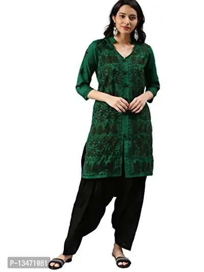 Saadgi Women's Cotton Straight Kurta (SI502DGR-S_ Bottle Green_S)