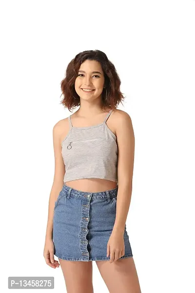 Vemante Light Grey Casual Top has Featured with Square Neck with Zip in Front,Shoulder Straps on Sleeves,Solid Print.Top has Cotton Fabric.-thumb0