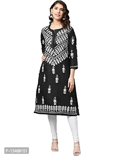 Saadgi Black Chikankari Handwork Cotton Kurta (SIK25BLK-M)