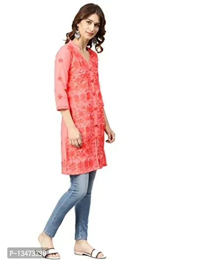 Saadgi Lucknowi Chikankari Orange Kurta for Women-thumb3