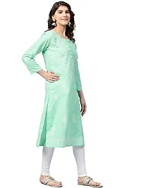 Saadgi Sea Green Chikankari Handwork Cotton Kurta (SIK25SGRN-L)-thumb2