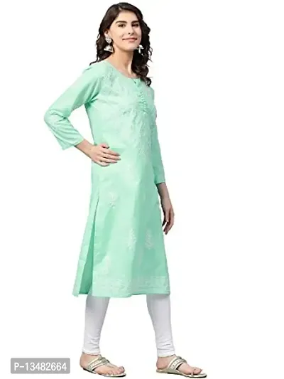 Saadgi Sea Green Chikankari Handwork Cotton Kurta (SIK25SGRN-L)-thumb3