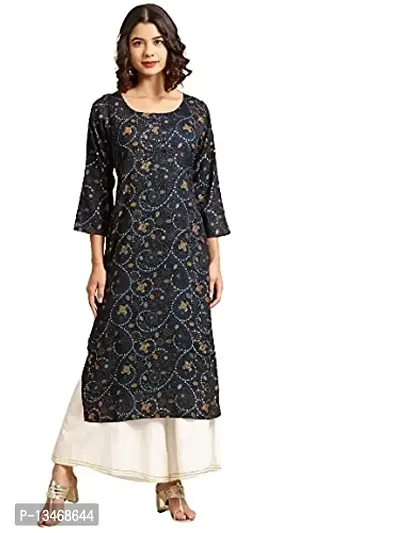 Saadgi Women Navy Blue Golden Cotton Bandhani Printed Kurta