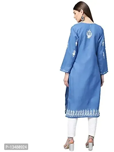 Saadgi Blue Chikankari Handwork Cotton Kurta (SIK25BLU-M)-thumb2