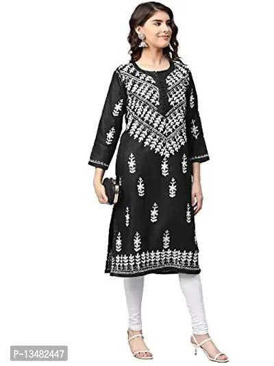 Saadgi Black Chikankari Handwork Cotton Kurta (SIK25BLK-S)-thumb5