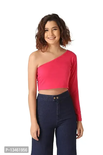 Vemante Pink Casual Top has Featured with Single Shoulder Neck,Solid Print.Top has Cotton Fabric.-thumb0