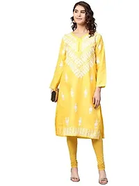 Saadgi Yellow Chikankari Handwork Cotton Kurta (SIK25YEL-M)-thumb4