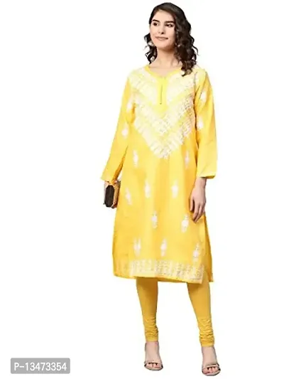 Saadgi Yellow Chikankari Handwork Cotton Kurta (SIK25YEL-M)-thumb5