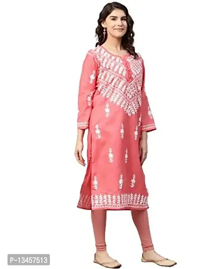 Saadgi Peach Chikankari Handwork Cotton Kurta (SIK25PEA-S)-thumb3