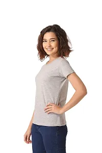 Vemante Women's Cotton Fabric Grey Casual Solid Print Top with Round Neck-thumb2