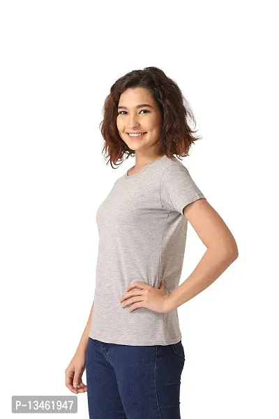 Vemante Women's Cotton Fabric Grey Casual Solid Print Top with Round Neck-thumb3