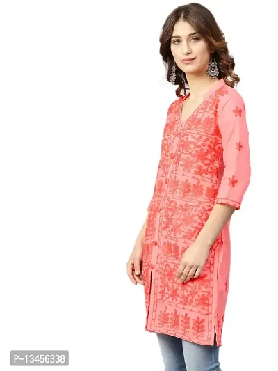 Saadgi Women's Cotton Regular Kurta (ABI-1130-XS_Peach Orange_Large)-thumb3