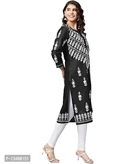 Saadgi Black Chikankari Handwork Cotton Kurta (SIK25BLK-M)-thumb3