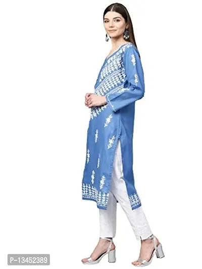 Saadgi Blue Chikankari Handwork Cotton Kurta (SIK25BLU-L)-thumb3