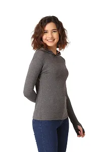 Vemante Grey Hooded Top has Featured with Round Neck,Full Sleeves which has Covered with Thumb,Solid Print.Top has Cotton Fabric.-thumb3