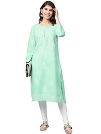 Saadgi Sea Green Chikankari Handwork Cotton Kurta (SIK25SGRN-L)-thumb4