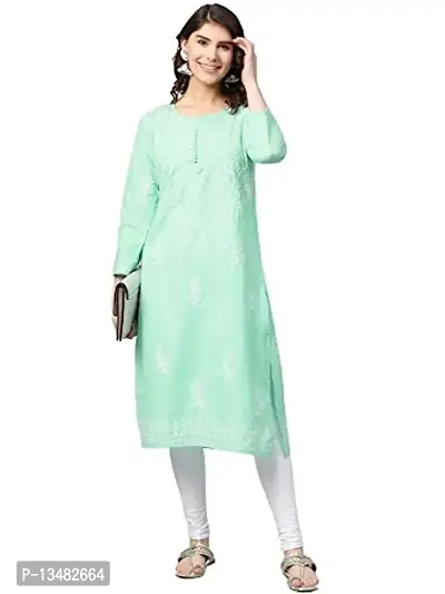 Saadgi Sea Green Chikankari Handwork Cotton Kurta (SIK25SGRN-L)-thumb5