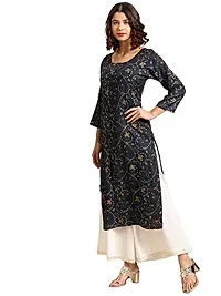 Saadgi Women Navy Blue Golden Cotton Bandhani Printed Kurta-thumb1