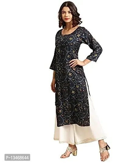 Saadgi Women Navy Blue Golden Cotton Bandhani Printed Kurta-thumb2