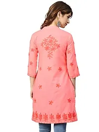 Saadgi Lucknowi Chikankari Orange Kurta for Women-thumb1