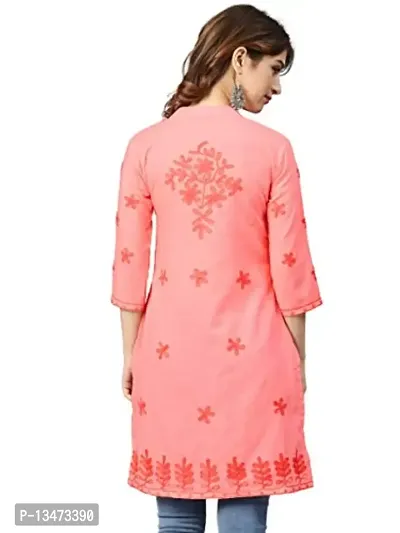 Saadgi Lucknowi Chikankari Orange Kurta for Women-thumb2