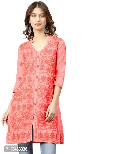 Saadgi Women's Cotton Regular Kurta (ABI-1130-XS_Peach Orange_Large)-thumb0