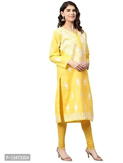 Saadgi Yellow Chikankari Handwork Cotton Kurta (SIK25YEL-M)-thumb3