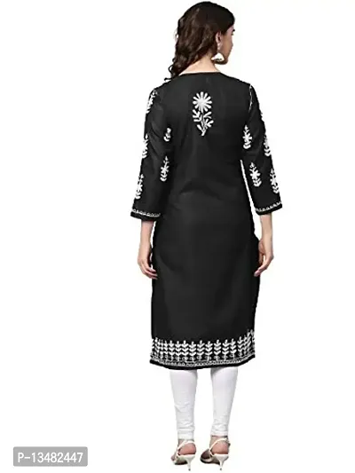 Saadgi Black Chikankari Handwork Cotton Kurta (SIK25BLK-S)-thumb2