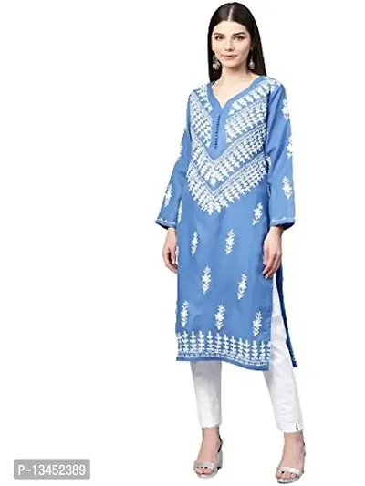 Saadgi Blue Chikankari Handwork Cotton Kurta (SIK25BLU-L)-thumb0