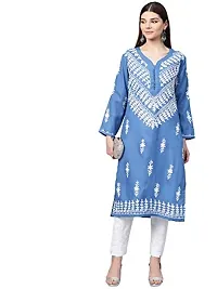 Saadgi Blue Chikankari Handwork Cotton Kurta (SIK25BLU-M)-thumb3