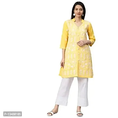 Saadgi Lucknowi Chikankari Kurti for Women Yellow