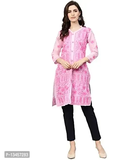 Saadgi Lucknowi Chikankari Kurti for Women Dark Pink