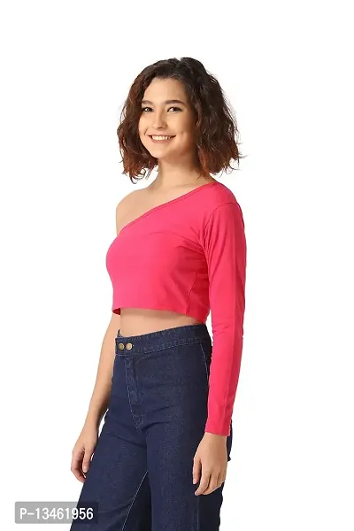 Vemante Pink Casual Top has Featured with Single Shoulder Neck,Solid Print.Top has Cotton Fabric.-thumb3