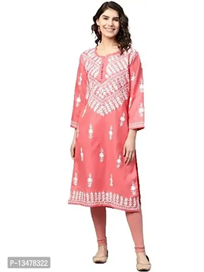 Saadgi Peach Chikankari Handwork Cotton Kurta (SIK25PEA-L)-thumb0